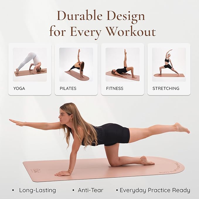 Flaè Athletics Arch-shaped Yoga Mat, Eco PU Rubber, Non-Slip Exercise Mat for Yoga, Pilates, Home Workout & Stretching with Carry/Stretch Strap & Motivational Design