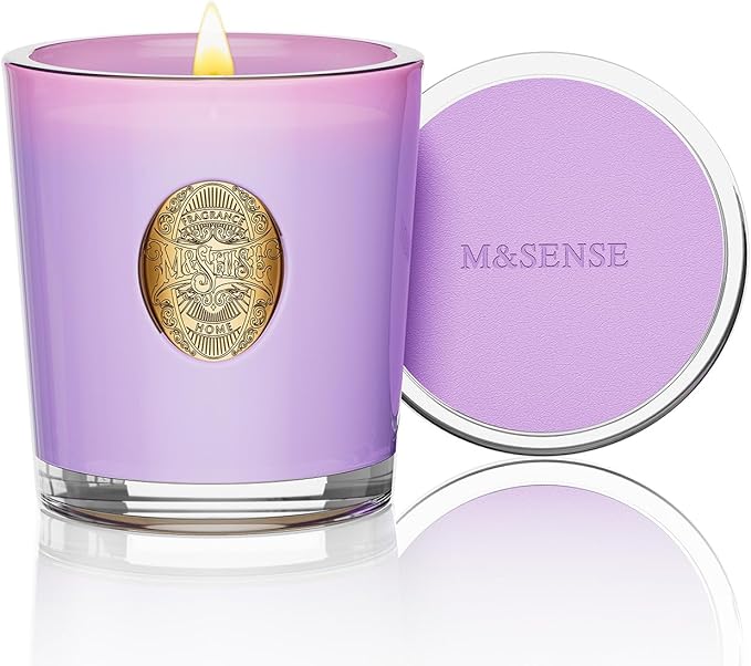 M&SENSE Natural Soy Candle| Lilac Blossom Purple | 10.2 oz, 55H Burn | Luxury Scented Candle for Relaxation, Gifting, Home Décor | for Bedroom, Office, Party