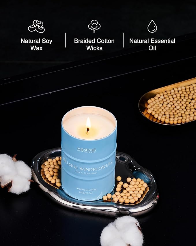 M&SENSE White Flowers Soy Scented Candles, Summer Natural Organic Clean Burning Candles 11.3oz 70 Hours Long Lasting, Floral Relaxing Aromatherapy Candles Gifts