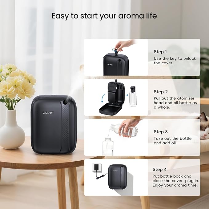 Waterless Essential Oil Diffuser,(2 * 50ml Fragrances Included) 3000 Sq.Ft Coverage 400ml Capacity Hotel Scent Diffuser,Cold Air Tech, App & Button Control,Scent Diffusers for Home Large Room (Black)