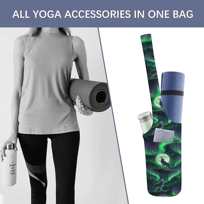 Aiyoolee Yoga Mat Bags, Large Tote Yoga Mat Carrier Holder with Water Bottle Pocket, Adjustable Shoulder Strap Storage Bag