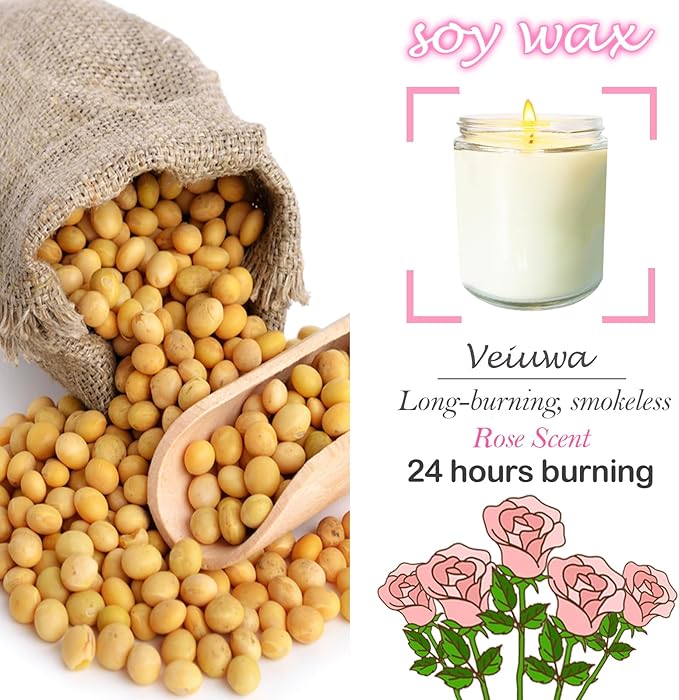 12 Pcs 8 Oz Bulk White Soy Candles,Rose Scented Candles Set,Bulk Aromatherapy Candle,Great Stress Relieving Scented Candle for Girls as a Gift for Birthdays, Weddings and More!