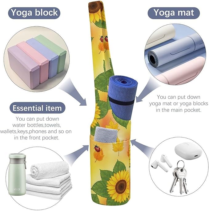Aiyoolee Portable Yoga Mat Carrier Single Shoulder Bag with Pocket Spacious for Yoga Gym Fitness Travel