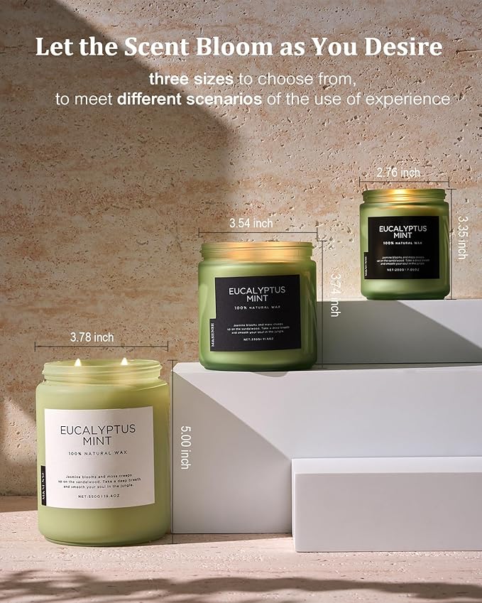 M&SENSE Eucalyptus & Mint Candles for Home Scented, 19.4oz 110 Hours Burn Soy Aromatherapy Candle Gift for Stress Relief, Meditation, Yoga, Relaxing SPA, Natural Soy Wax for Men and Women