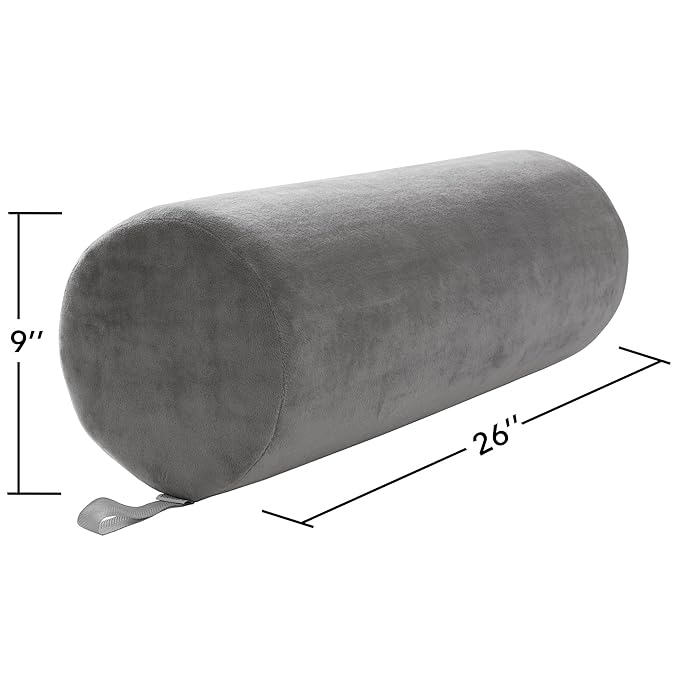Saloniture Jumbo Round Massage Table Bolster Pillow Pad - 26 x 9 Inch - Gray Velour