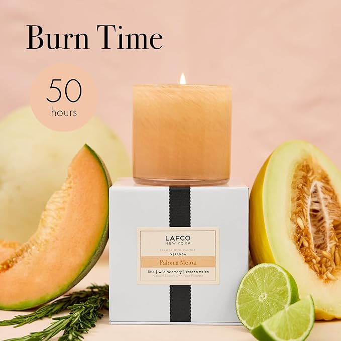 LAFCO New York Classic Candle, Paloma Melon - 6.5 oz - 50-Hour Burn Time - Reusable, Hand Blown Glass Vessel - Made in The USA