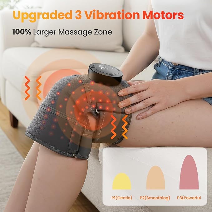 Red Light Therapy Knee Brace with Infrared Heat & Vibration – Cordless Heated Design for Daily Wellness & Relaxation, Gifts for Women Men (Grey)
