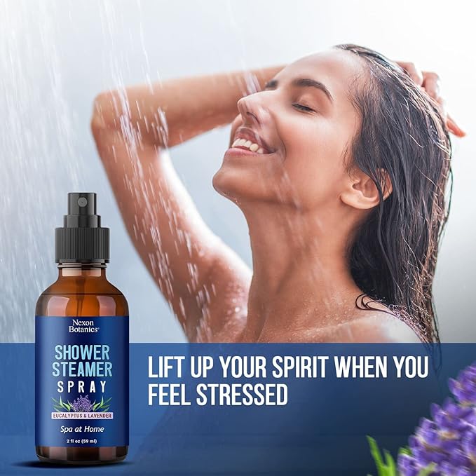 Eucalyptus & Lavender Shower Steamer Spray 2 fl oz - Aromatherapy Mist for Spa & Bathroom - Freshens Air, Enhances Mood, Instant Deodorizer - Nexon Botanics