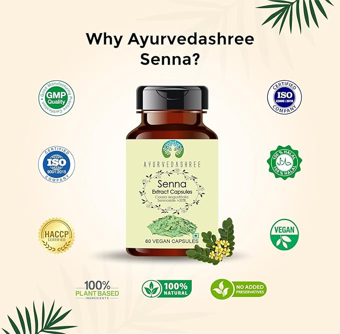 Senna Extract 500mg - 60 Vegetarian Capsules | Cassia Agustifolia | All Natural | 100% Vegan | Gluten-Free.