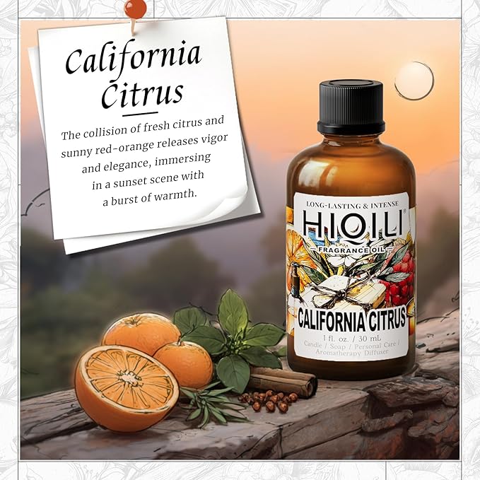 HIQILI California Citrus Fragrance Oil for Home Diffuser, Inspired by Alr-Cologne Cl.Calif, Making Candle, Soap & Air Freshener Spray, Fresh Hotel Scents - 1 Fl Oz