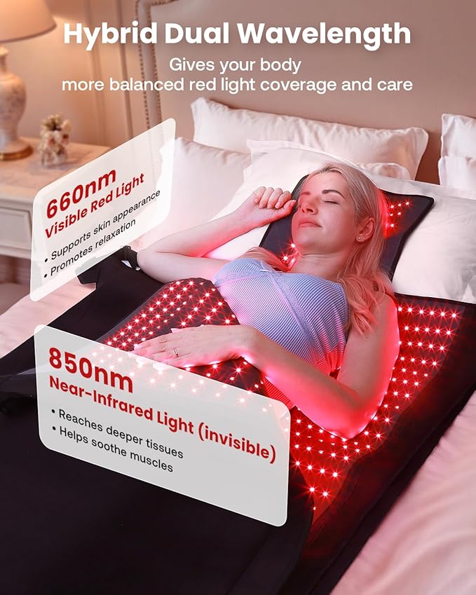 Red Light Therapy Mat for Body, 74.8"x33.6" Full Body Infrared Red Light Therapy Blanket, 2630pcs Dual-Wavelength LEDs (660nm&850nm), Premium Leather, Adjustable Timer & Intensity