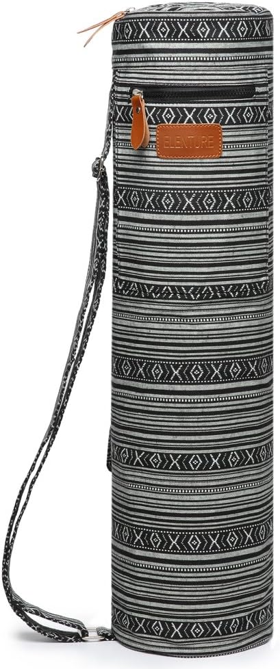 ELENTURE Canvas Yoga Mat Bag with Adjustable Strap & Pockets, Full-Zip Travel Gym Tote for Women & Men, Fits 1/4" & 1/3" Thick Mats, Lightweight Carrier for Yoga, Workout, Outdoor Use