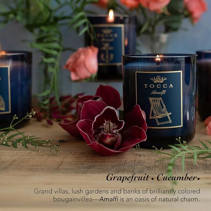 TOCCA Amalfi 10oz Candle - Grapefruit & Cucumber Scented, Hand Poured Soy-Wax Blend with 100% Cotton Wick, 60 Hour Burn Time