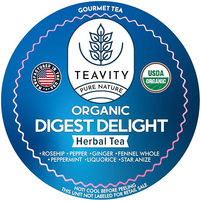 Organic Tea Pods with Ginger, Peppermint, Fennel, Licorice, & Rosehip Digest Delight by Teavity (12 Tea Pods)