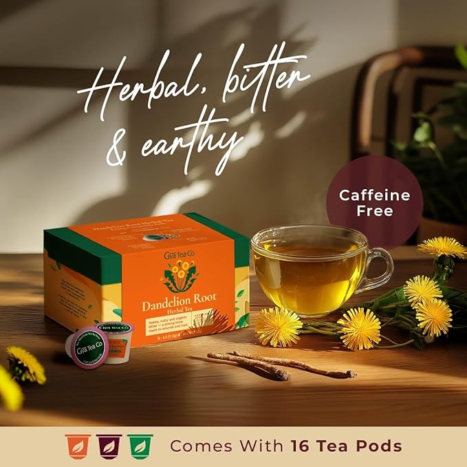 Gya Tea Co Dandelion Leaf and Root Herbal Tea Pod (16 Count)- Decaf Wellness Tea for Body Comfort & Relaxing