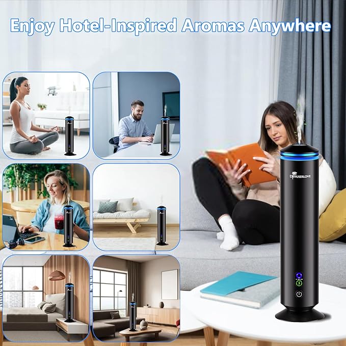 Diffuserlove Full Metal Body Waterless Scent Diffuser with 5 Hotel Scent Oils Hotel Collection Diffuser Waterless Aromatherapy Essential Oil Diffuser UP to 2000 Sq Ft Coverage for Home Office