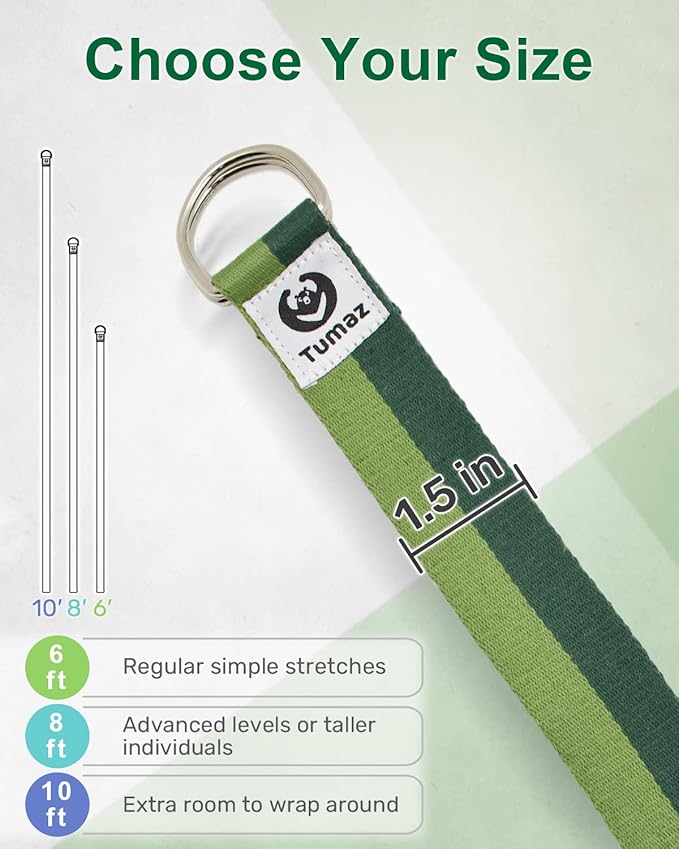 Tumaz Yoga Strap/Stretch Bands [15+ Colors, 6/8/10 Feet Options] with Extra Safe Adjustable D-Ring Buckle, Durable and Comfy Delicate Texture - Best for Daily Stretching, Physical Therapy, Fitness