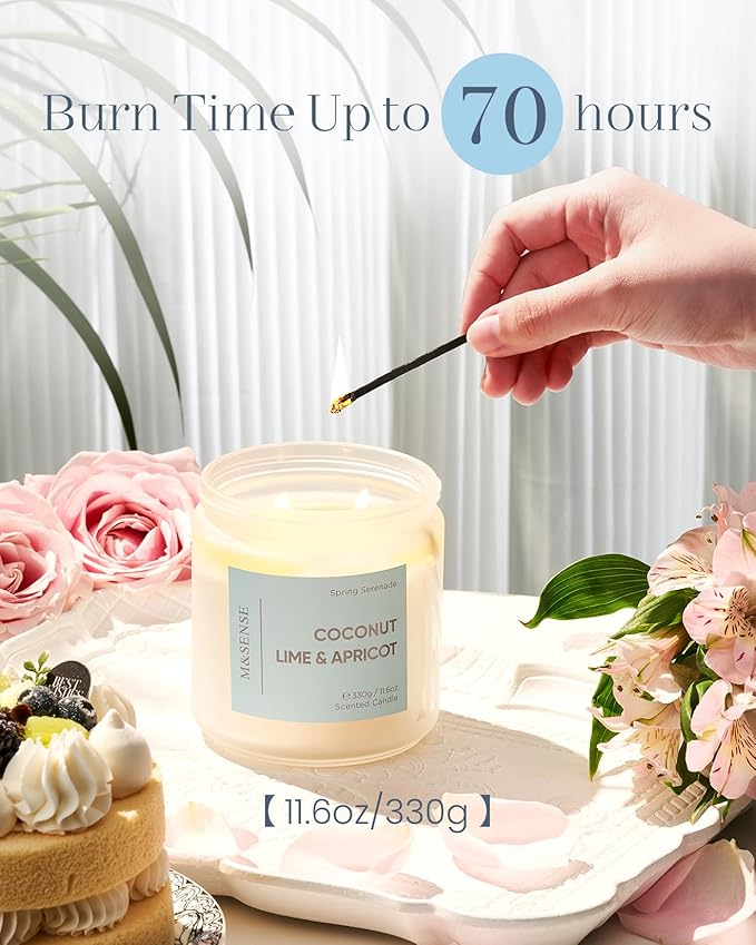 M&SENSE Coconut Vanilla Scented Candle - 11.6oz Natural Soy Wax Non Toxic Candle 70-Hour Long Lasting Burn Time, 2-Wick Aromatherqapy Gifts for Home Decor & Relaxation