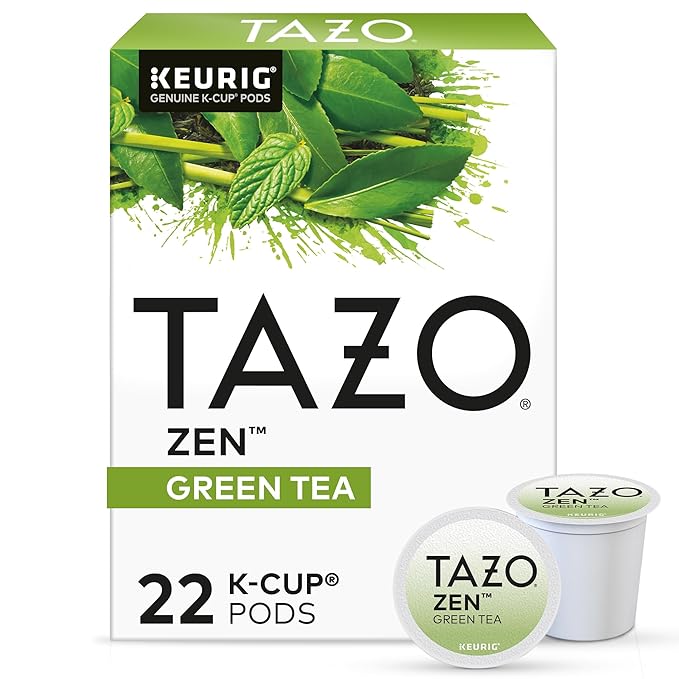 TAZO Organic Zen Green Tea K-Cups, Caffeine Free Tea with Refreshing Lemongrass & Spearmint, 22 Pods