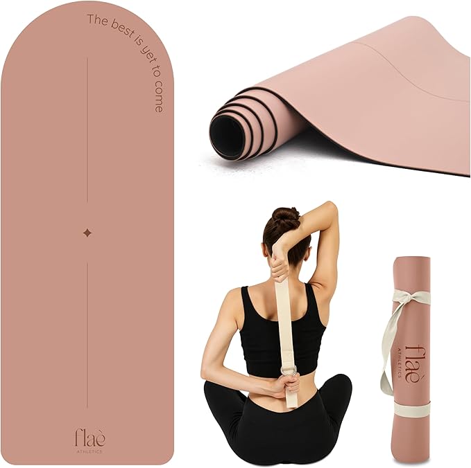 Flaè Athletics Arch-shaped Yoga Mat, Eco PU Rubber, Non-Slip Exercise Mat for Yoga, Pilates, Home Workout & Stretching with Carry/Stretch Strap & Motivational Design