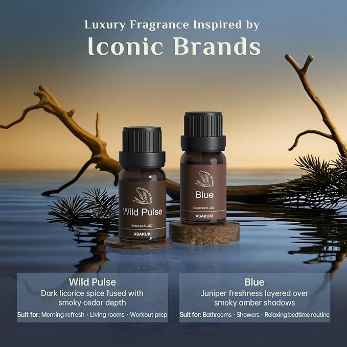 ASAKUKI Essential Oils Set – 6×10ml Cologne-Inspired Unisex Fragrance Oils for Diffusers – Elegant, Clean, and Confident Scents Loved by Women and Men-Holiday & Christmas Gift Choice