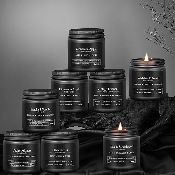 Manly Scented Candles for Men, 8 Pack Soy Candles for Home Scented, Up to 250H Burning, Aromatherapy Candle Set, Masculine Mens Candle Gift Set for Father Boyfriend Him, Birthday Christmas Gifts