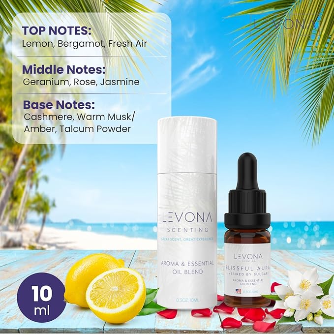 Levona Scent Essential Oils for Diffuser: Blissful Aura Diffuser Oil with Notes of Amber, Musk & Jasmine - Home Luxury Scents for Hotel & Office - Fragrance Oil -10Ml Essential Oil