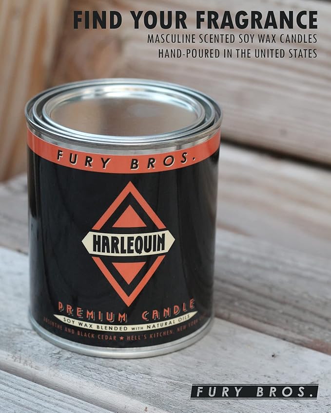 Long-Burning, One-Pint Premium Candles for Men | Vintage Inspired Oil Can Design | Arrowhead - Smoked Tonka & Pipe Tobacco | Soy Wax, Vegan Friendly, Made in The USA | Fury Bros. | Classically Cool