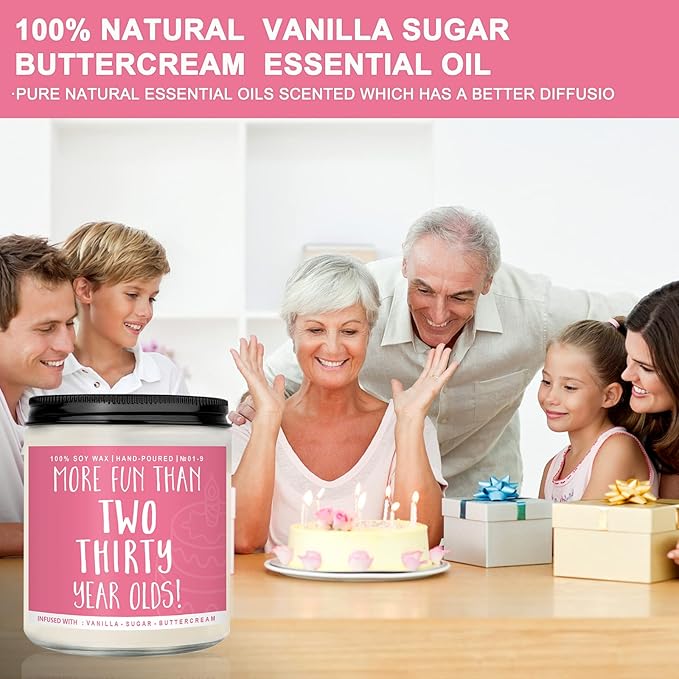 60th Birthday Gifts for Women, Perfect Birthday Present, Funny Presents for Mom, Friends, Wife, Sister, 7oz Vanilla Cream-Scented Candle