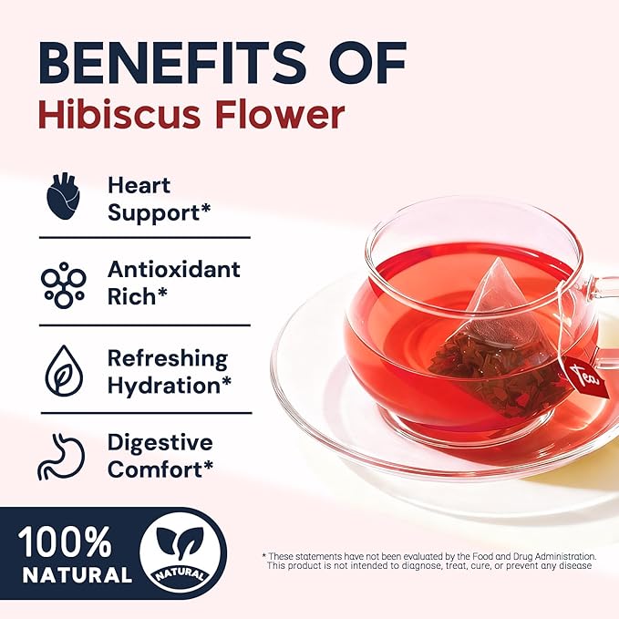 Hibiscus Tea Bags, Hibiscus Flower Herbal Tea - Caffeine & Sugar Free, 120 Teabags