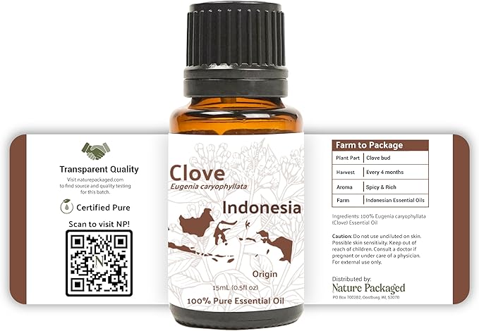 Clove Essential Oil - 100% Pure Steam Distilled Natural Aceite de Clavo from Indonesia for Aromatherapy & Wellness - Premium Grade (8oz)
