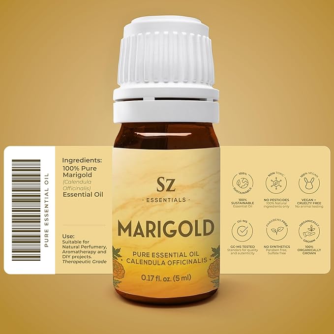 Marigold Essential Oil - aka. Calendula Officinalis - 100% Pure and Undiluted - Unlock The Precious Aroma of Real Marigold - Therapeutic Grade & Versatile Usage - 0.17oz
