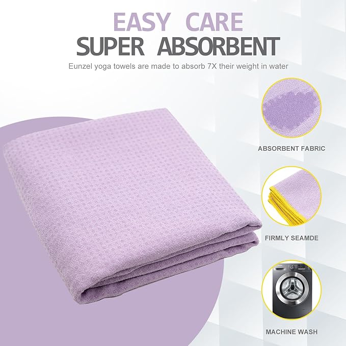 Eunzel Hot Yoga Towel - Microfiber Non Slip Yoga Mat Towel with Grip Dot Sweat Absorbent Towel for Hot Yoga, Pilates and Fitness 72" x 24", Taro Purple/Yellow