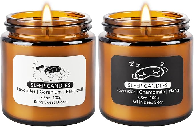 2 Pack Scented Candles Set|7 oz.Sleep Sweet Dream with Lavender,Geranium and Patchouli, Deep Sleep with Lavender,Chamomile Aromatherapy Candle,Long Lasting Time,Perfect Home Gifts for Men,Women