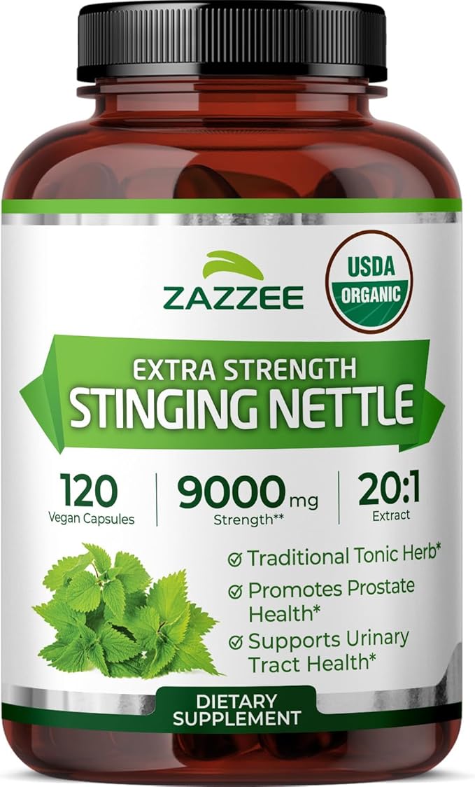 Zazzee USDA Organic Stinging Nettle 20:1 Extract, 9000 mg Strength, 120 Vegan Capsules, 4 Month Supply, Concentrated, Standardized 20X Extract, Certified Organic, 100% Vegetarian, All-Natural, Non-GMO