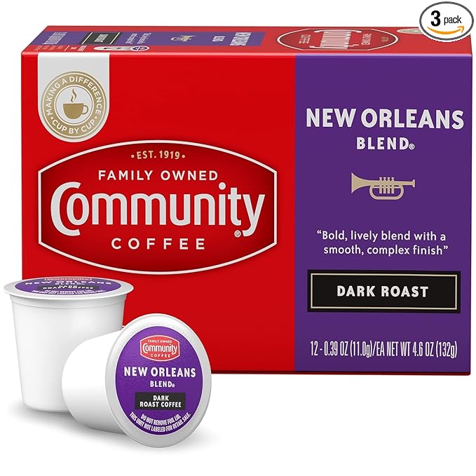 Community Coffee New Orleans Blend 36 Count Coffee Pods, Special Dark Roast, Compatible with Keurig 2.0 K-Cup Brewers, 12 Count (Pack of 3)