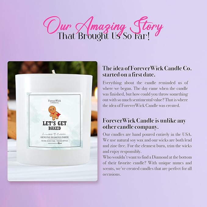 Let’s Get Baked Gingerbread Cookie Surprise Candle with Real GIA Diamond Inside | Foreverwick Candles | Scented Soy Candles Gifts for Women Aromatherapy Candle | All-Natural Soy Candle 14oz | 70h