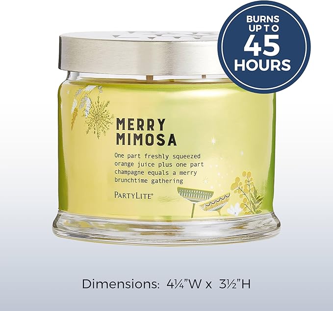 PartyLite 3-Wick Jar Candle, Highly Fragranced Clean Burning Glass Candle, 25-45 Hours Burn Time (Merry Mimosa)