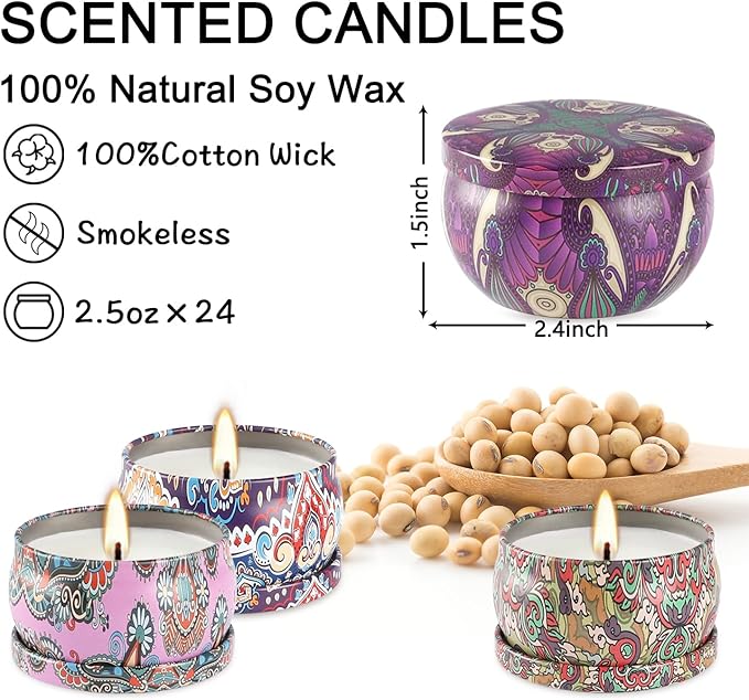 Scented Candles - 2.5 oz Aromatherapy Candle Gift Sets - Soy Wax with Essential Oil -Wonderful Gifts for Women Mother Friends Coworkers, 24 Pack