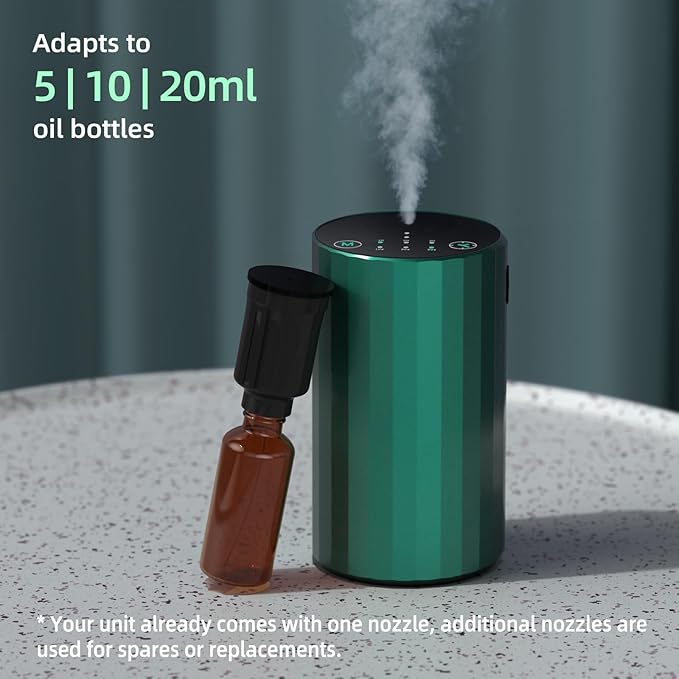 Waterless Essential Oil Diffuser Aromatherapy Scent Diffusers for Home Large Room, Bedroom, Car, Office, Desk, Battery Operated Mini Portable Air Freshener (Green)