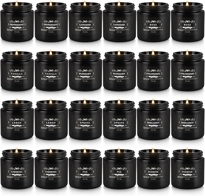 Scented Candles Gifts Set 24 Pack Soy Wax Travel Tin Jar Candles for Home 3.05 OZ for Mom for Christmas, Birthday, Thanksgiving, Mother's Day(Black)