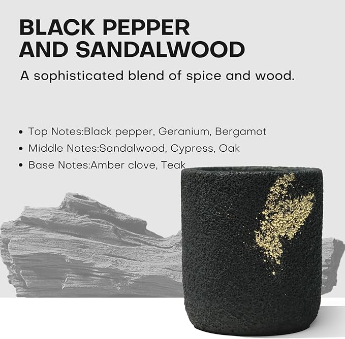 Scented Candles for Home, Soy Wax Candle, Non-Toxic Cement Jar Candles, Stress Relief, Housewarming Gifts, Highly Scented, Home Décor, Black Pepper and Sandalwood