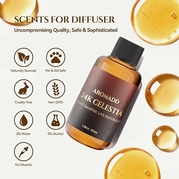 AROMADD 24K Celestia Diffuser Oil Inspired by Luxury Hotel Scent 3.38 Fl Oz (100ml), Aroma Diffuser & Hotel Fragrance Diffuser Oil, Essential Oil Diffuser for Aromatherapy, Long-Lasting