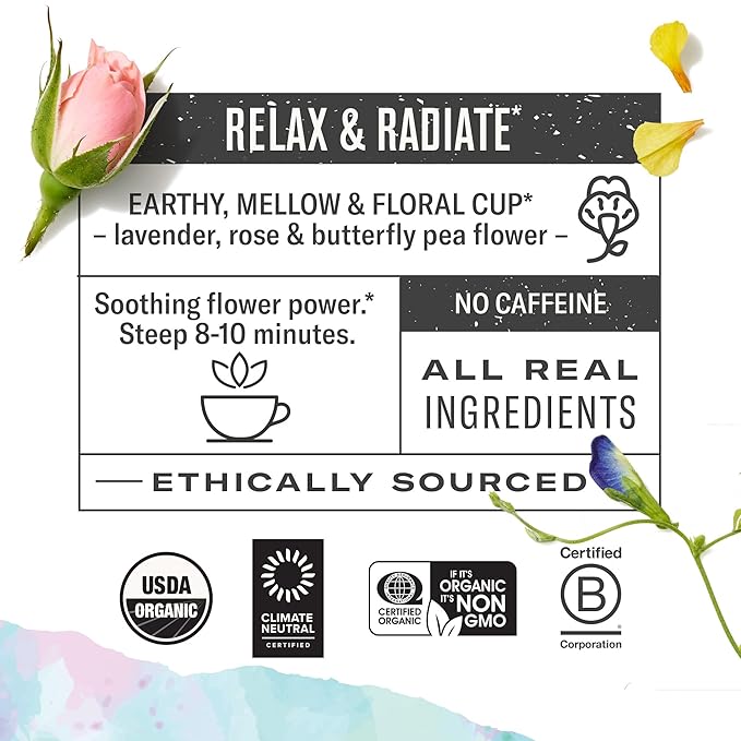 Numi Organic Tea Damiana Relax, 48 Herbal Tea Bags for Calm and Relaxation
