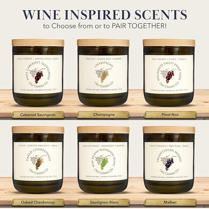 Cru Wine Scented Candles - Argentinian Malbec Scent - Clean Burning, Non Toxic Candle, Luxury Decor Soy Candles for Home Scented, Relaxing Gifts for Women, Aesthetic Soy Candle for Men, Made in USA