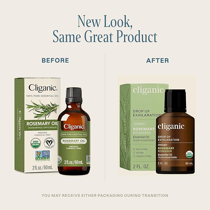 Cliganic Organic Rosemary Essential Oil, 2oz - 100% Pure Natural Undiluted, for Aromatherapy | Non-GMO Verified (Packaging May Vary)