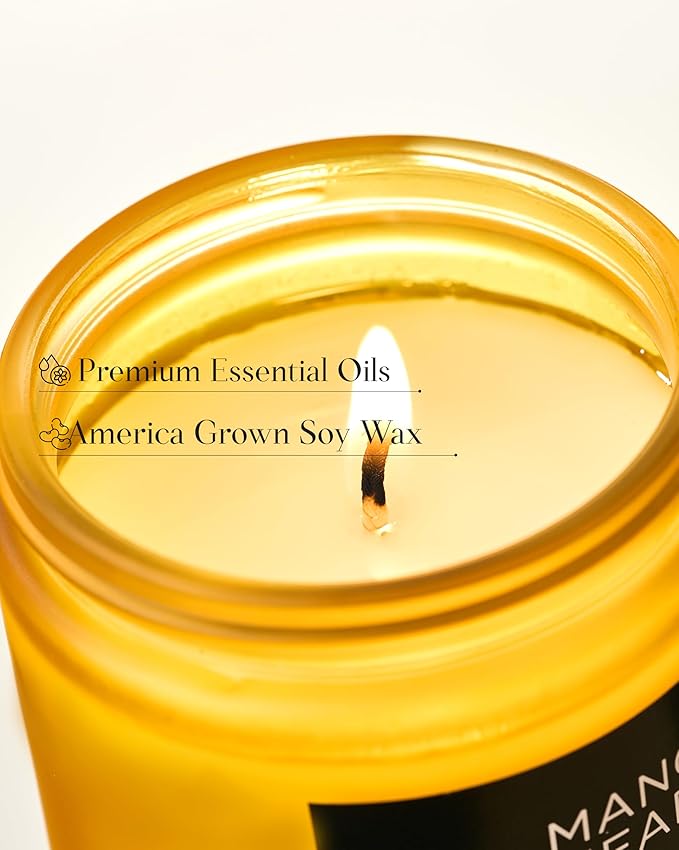 M&SENSE Mango Pineapple Tropical Scented Candle, 7.05oz Non Toxic Natural Soy Wax 50 Hours Long Lasting Burn Fruit Scent Summer Gifts for Housewarming, 2 Wick Aromatherapy Candle for Women Men