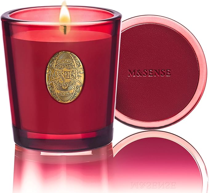 M&SENSE Natural Strong Soy Candle | Red Camellia & Vivid Red | 9.2 oz, 50H Burn Time | Luxury Scented Candle for Relaxation, Gifting, Home Décor | Ideal for Bedroom, Office, Party Ambiance