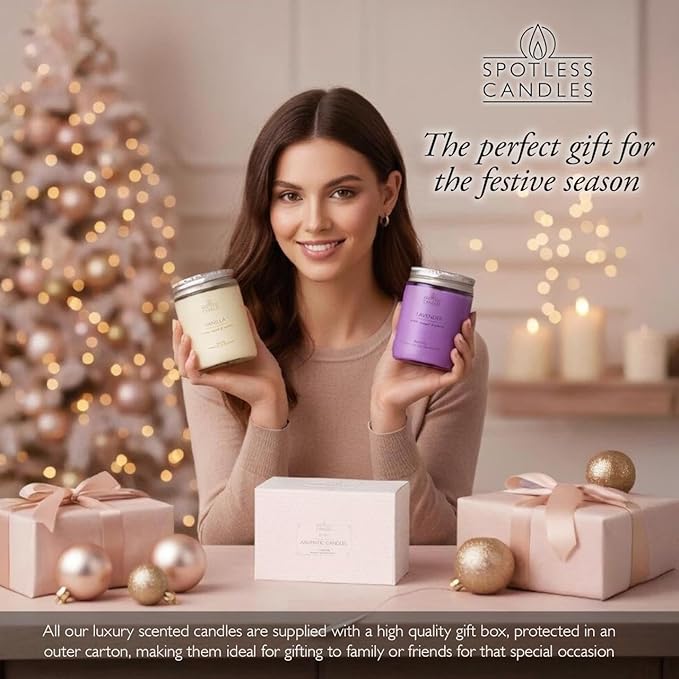 Aromatic Candles Two Pack - 2 x 8 oz Lavender & Vanilla in a Gift Pack Strong Scented Candles by Spotless Candles