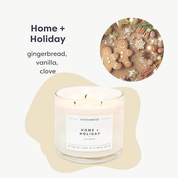 Calyan Wax Co. Home & Holiday 3 Wick Scented Candle - 43 Hour Burn - Luxury 3 Wick Soy Candles - Non Toxic Soy Wax Candles - Long Lasting Large Glass Jar Candle for Home - 14.9oz
